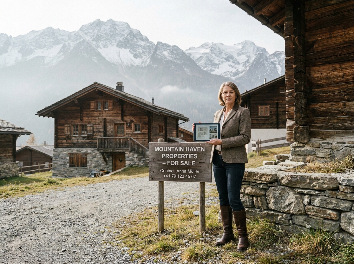 Agent immobilier local affiche propriete montagne tablette numismatique