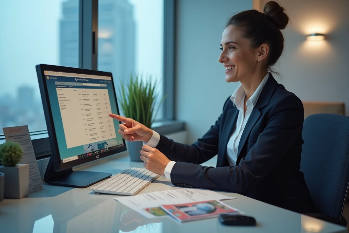 Agent de voyage expliquant les détails d'une réservation Dubaï à son bureau professionnel