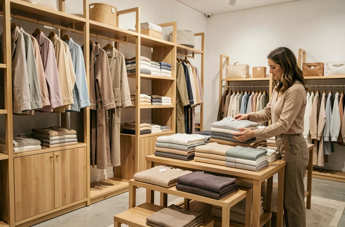 Intérieur de boutique ARTHUR avec rayons de vêtements de nuit et homewear soigneusement présentés