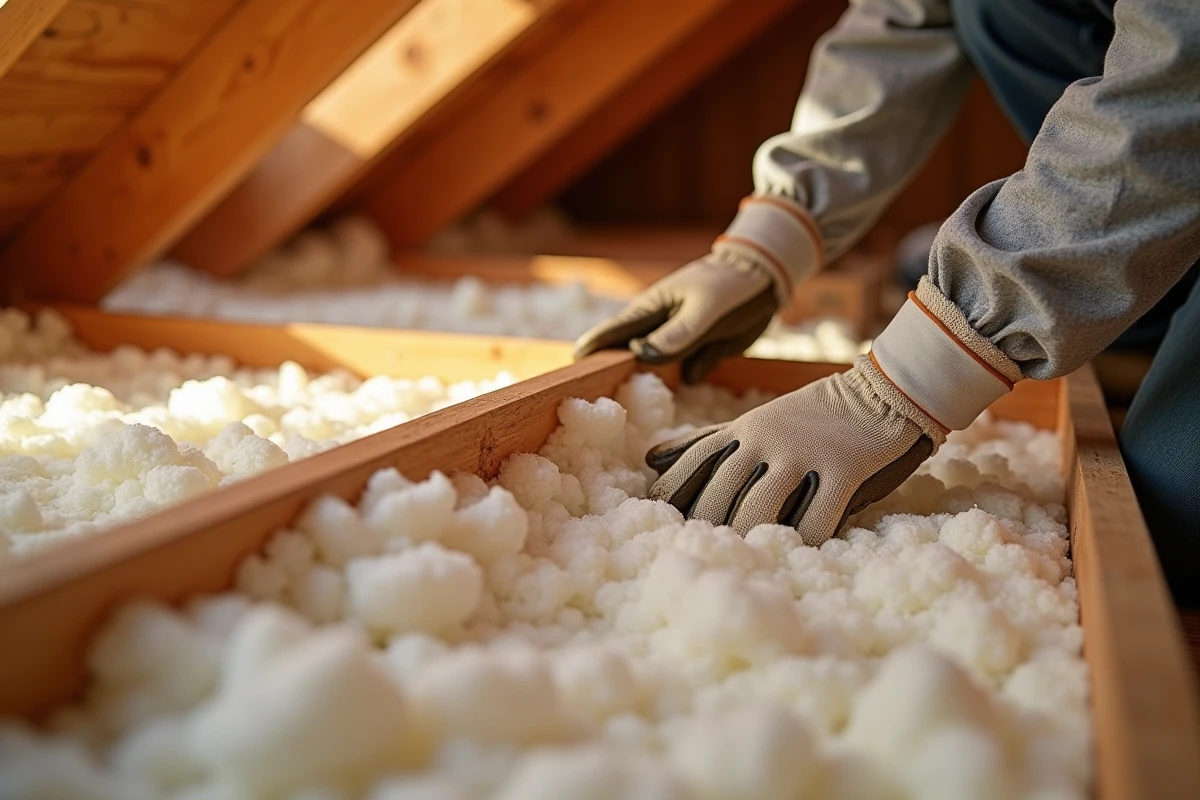 Pose du pare-vapeur lors de l'isolation thermique des combles par un bricoleur