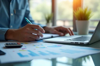 Homme d'affaires analysant des documents financiers et des graphiques pour comprendre le fonctionnement des SCPI