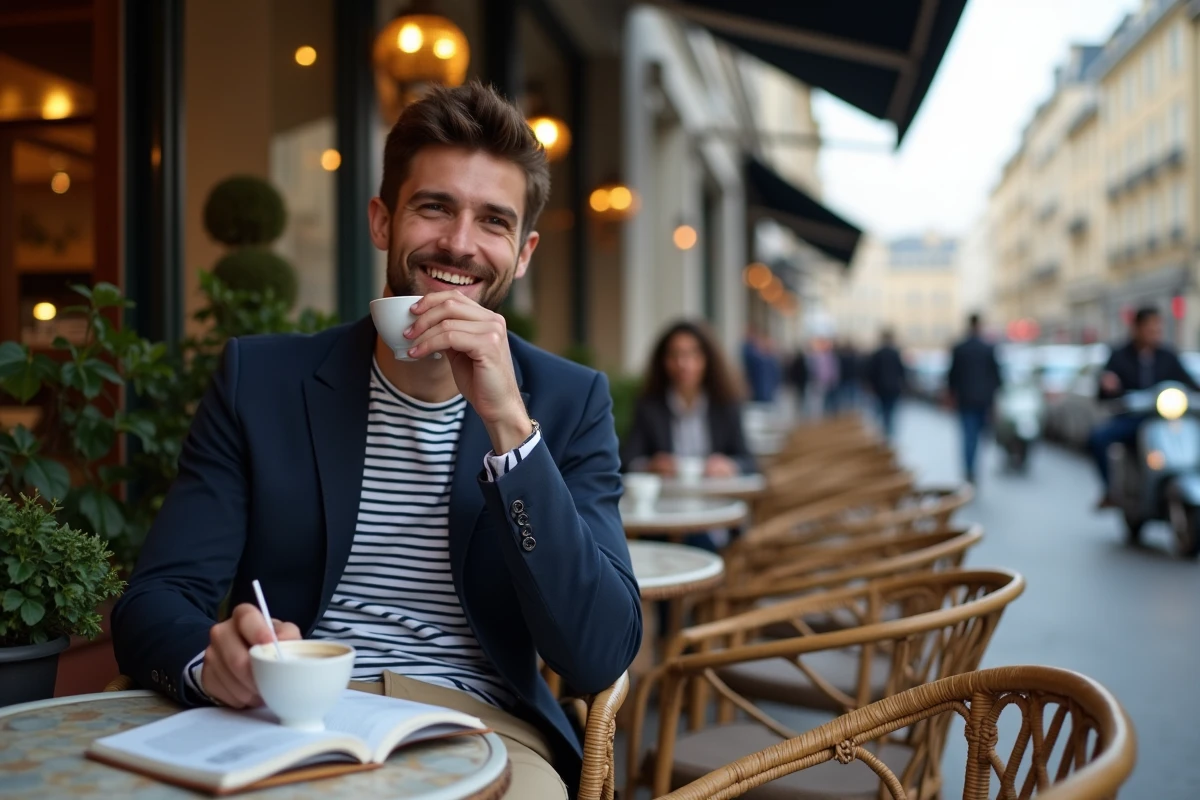 Jeune homme au café terrasse à Paris