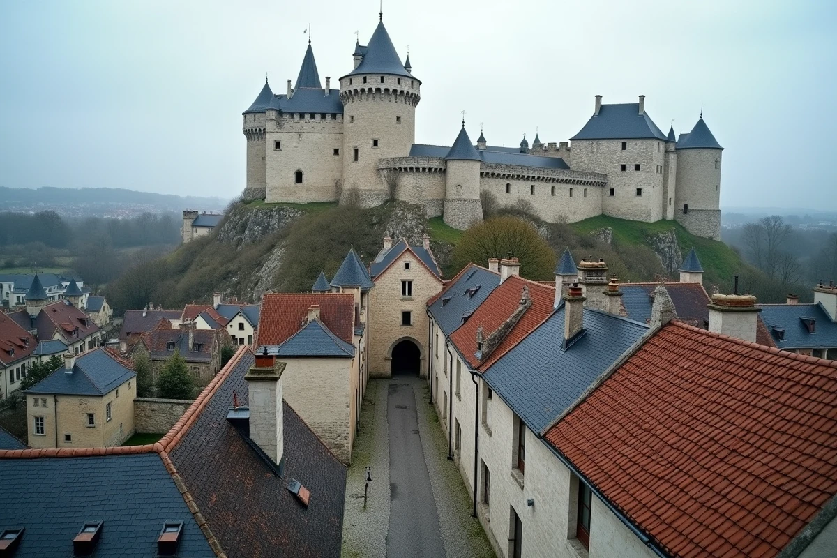 La cité royale fortifiée de Loches avec le donjon médiéval et les remparts dominant les toits de la ville basse
