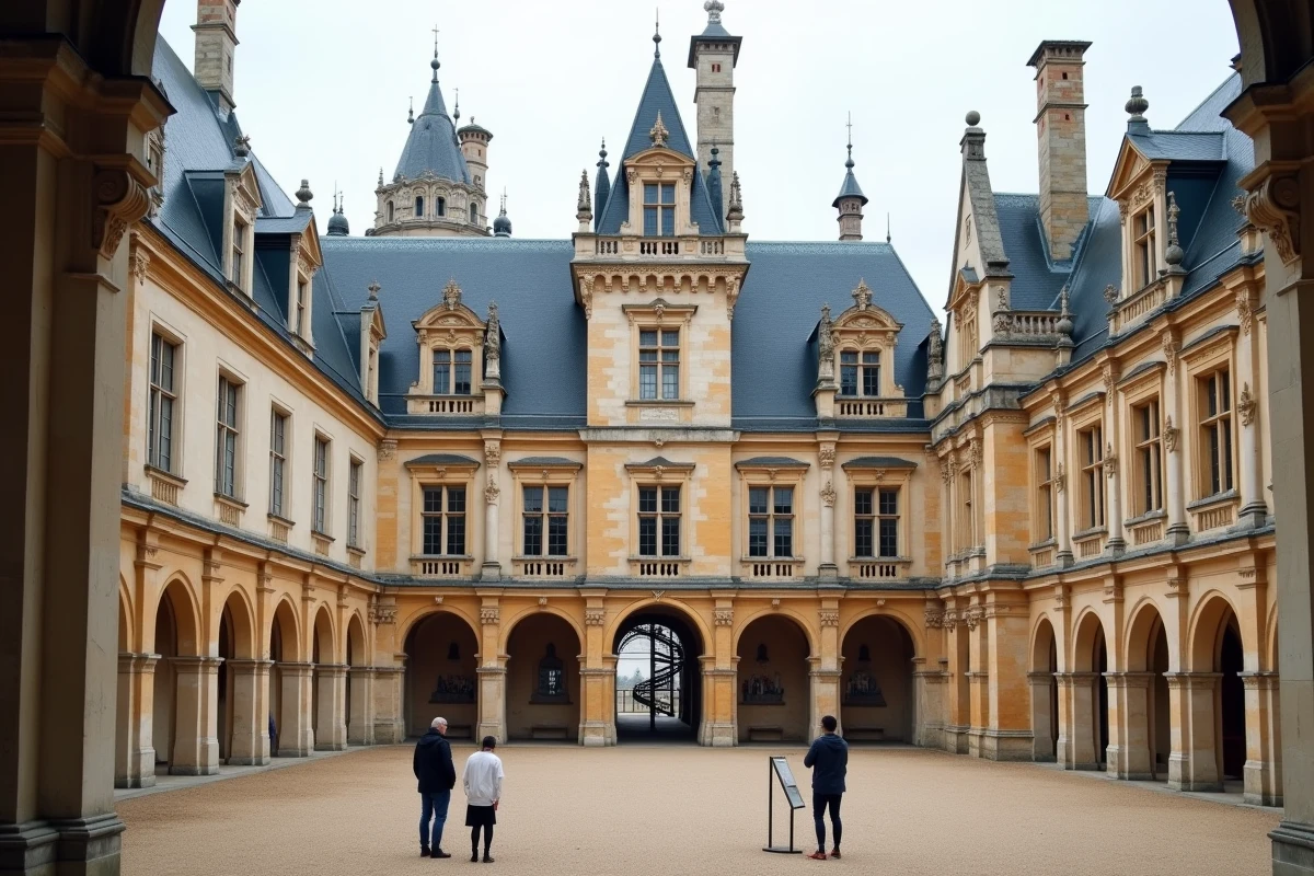 Cour intérieure du Château royal de Blois montrant les quatre styles architecturaux distincts de ses ailes