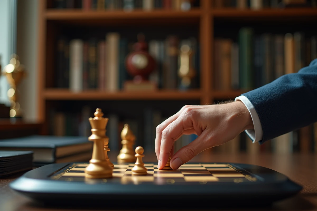 Passionné d'échecs faisant un coup stratégique sur un ordinateur d'échecs électronique avancé