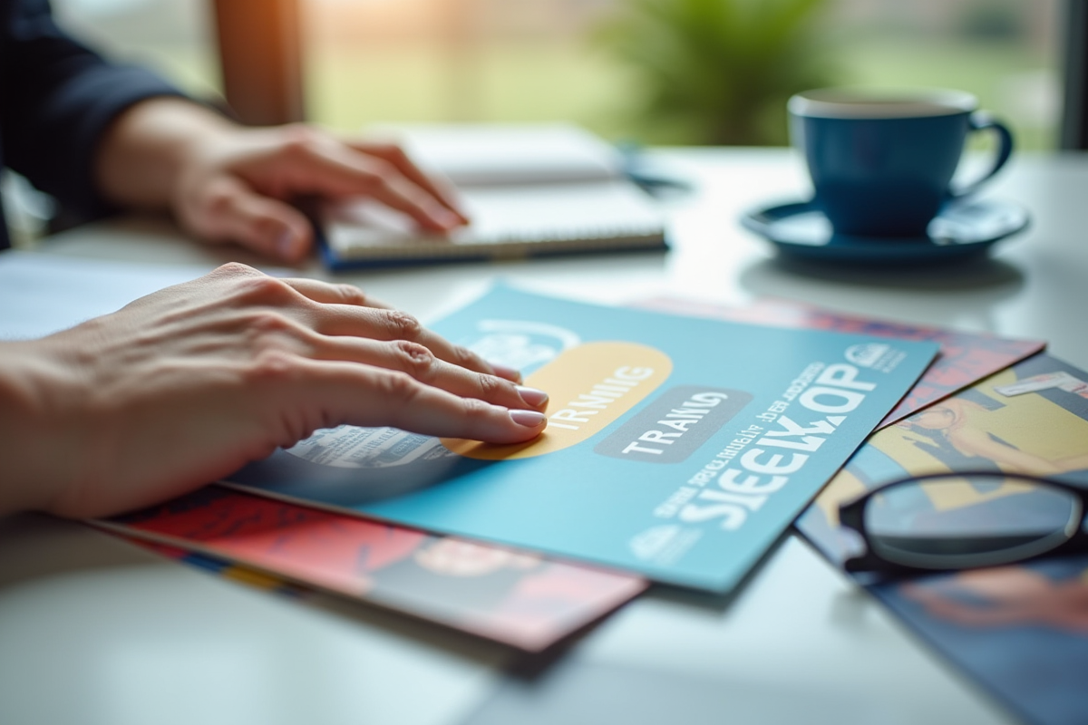 Main choisissant un catalogue de formation coloré