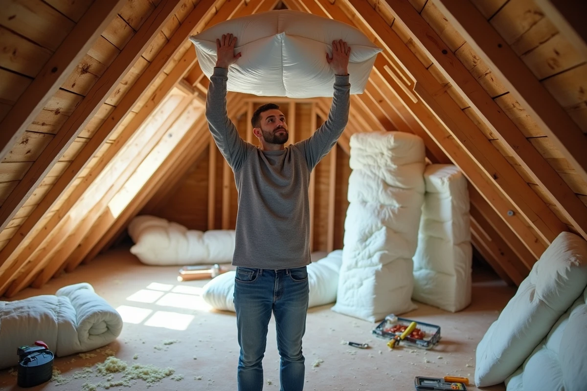 Propriétaire comparant différents types d'isolants pour les combles avant travaux