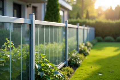 Clôture en aluminium moderne entourant un jardin résidentiel bien aménagé