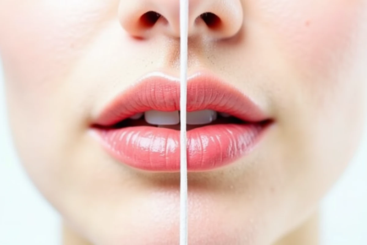 Comparaison avant-après de la cicatrisation rapide d'un bouton de fièvre