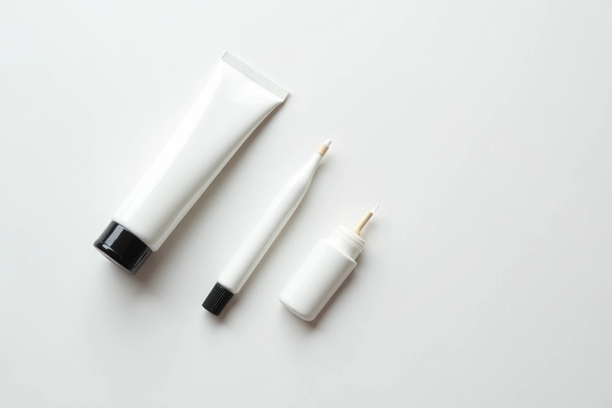 Produits de traitement rapide contre le bouton de fièvre et crèmes antivirales disposés sur fond blanc