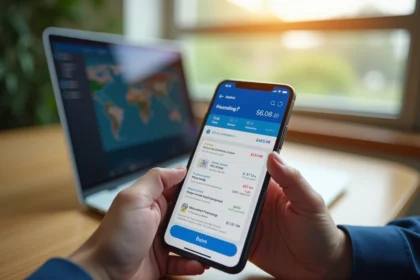 Personne comparant les prix des vols sur un site de réservation aérienne sur smartphone