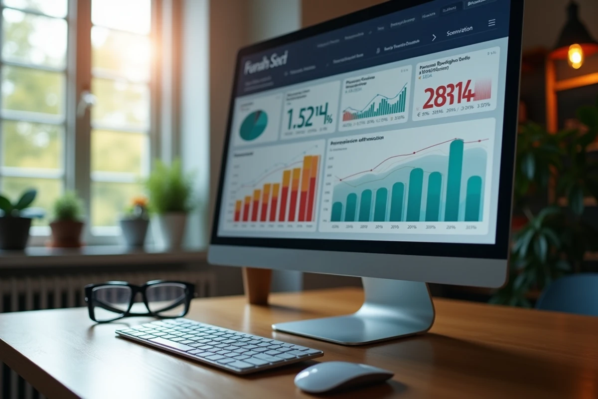 Écran d'ordinateur affichant un portefeuille d'immeubles et des statistiques d'investissement