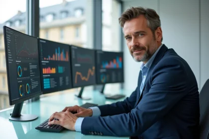 Consultant SEO professionnel à Rennes travaillant sur des tableaux de bord d'analyse et métriques web
