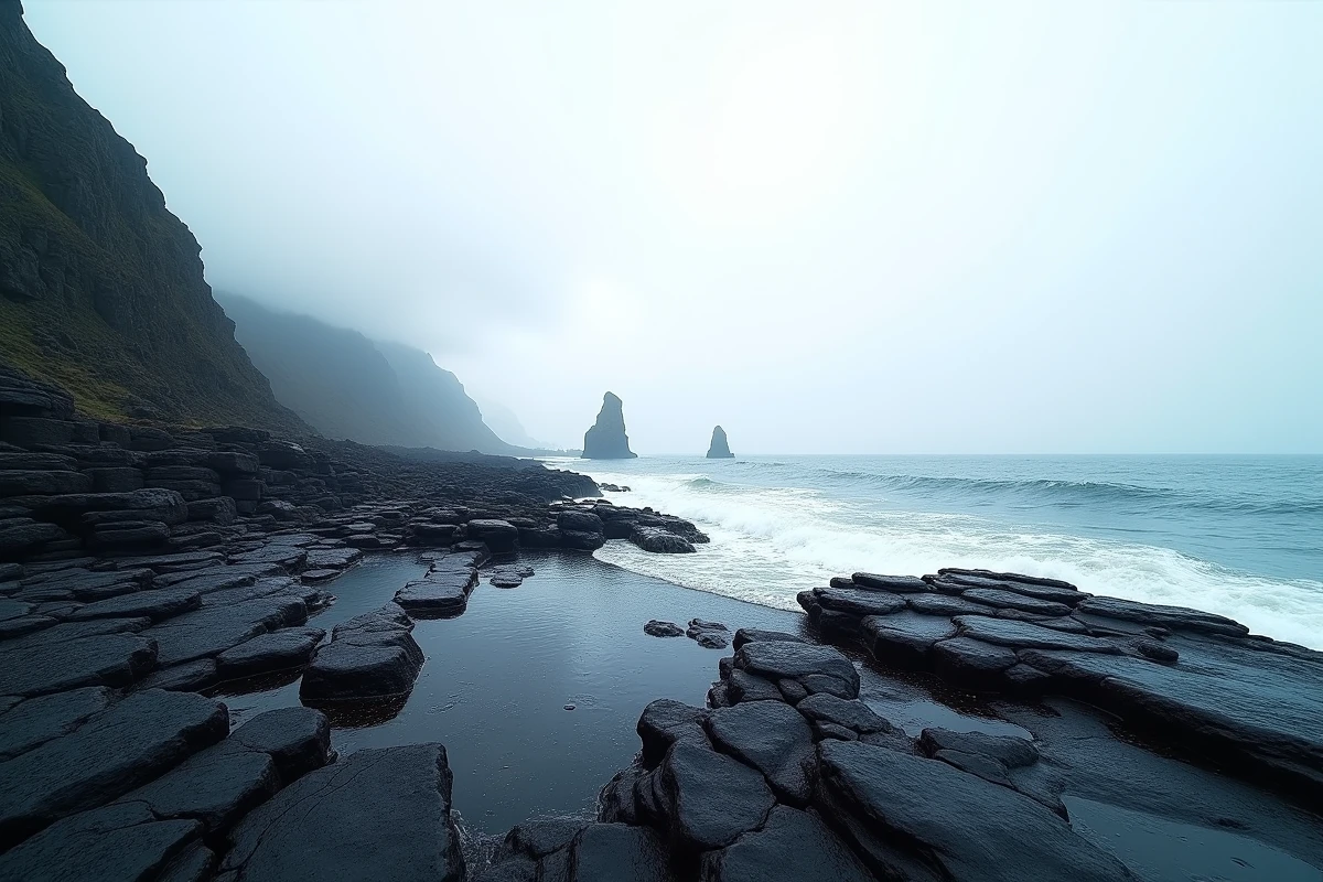 Fort contraste entre ciel surexposé et sol sous-exposé en photographie de paysage côtier, illustrant l'erreur de gestion d'exposition