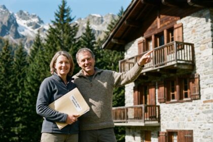 couple montagne acheter chalet agence immobilière local Alpes