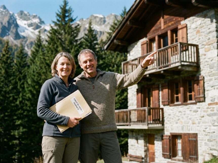couple montagne acheter chalet agence immobilière local Alpes