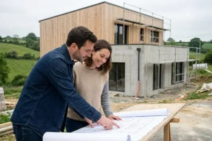 Couple en discussion sur un chantier à Saint Gregoire