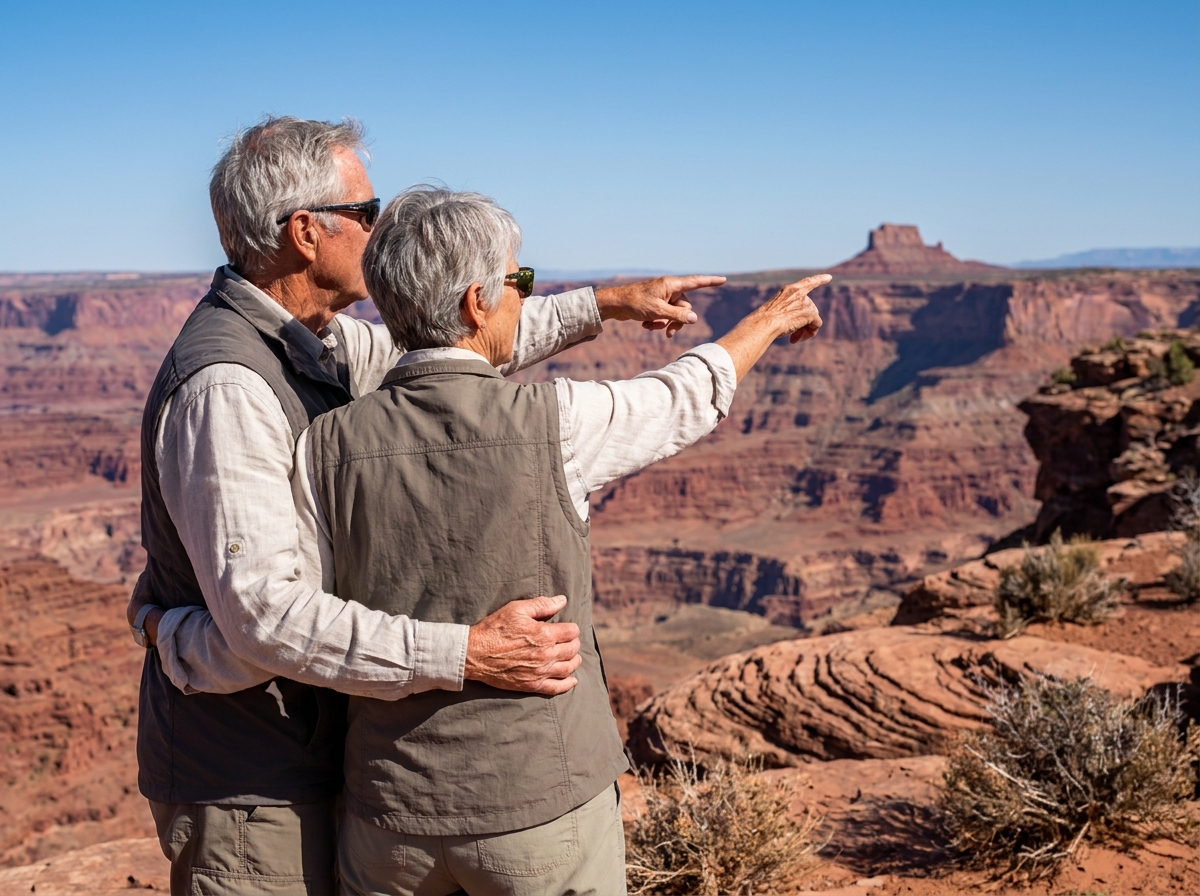 Couple de retraités contemplant ensemble les formations rocheuses spectaculaires d'un canyon sud-africain