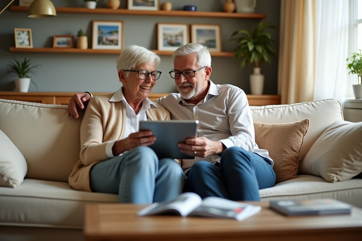 couple senior planifiant un voyage avec tablette en comparant les prix des vols pour 2026