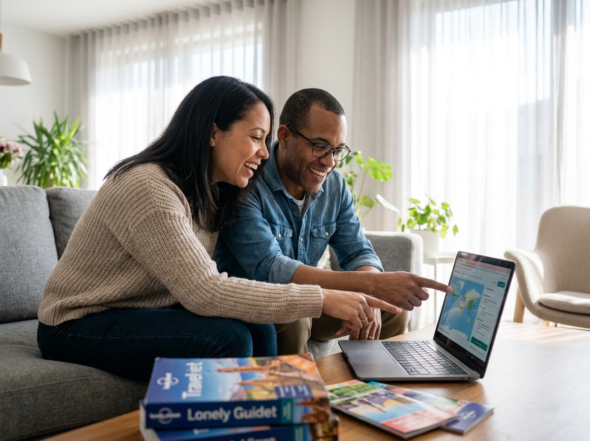 Couple planifie son voyage en trouvant les billets d'avion les moins chers en ligne