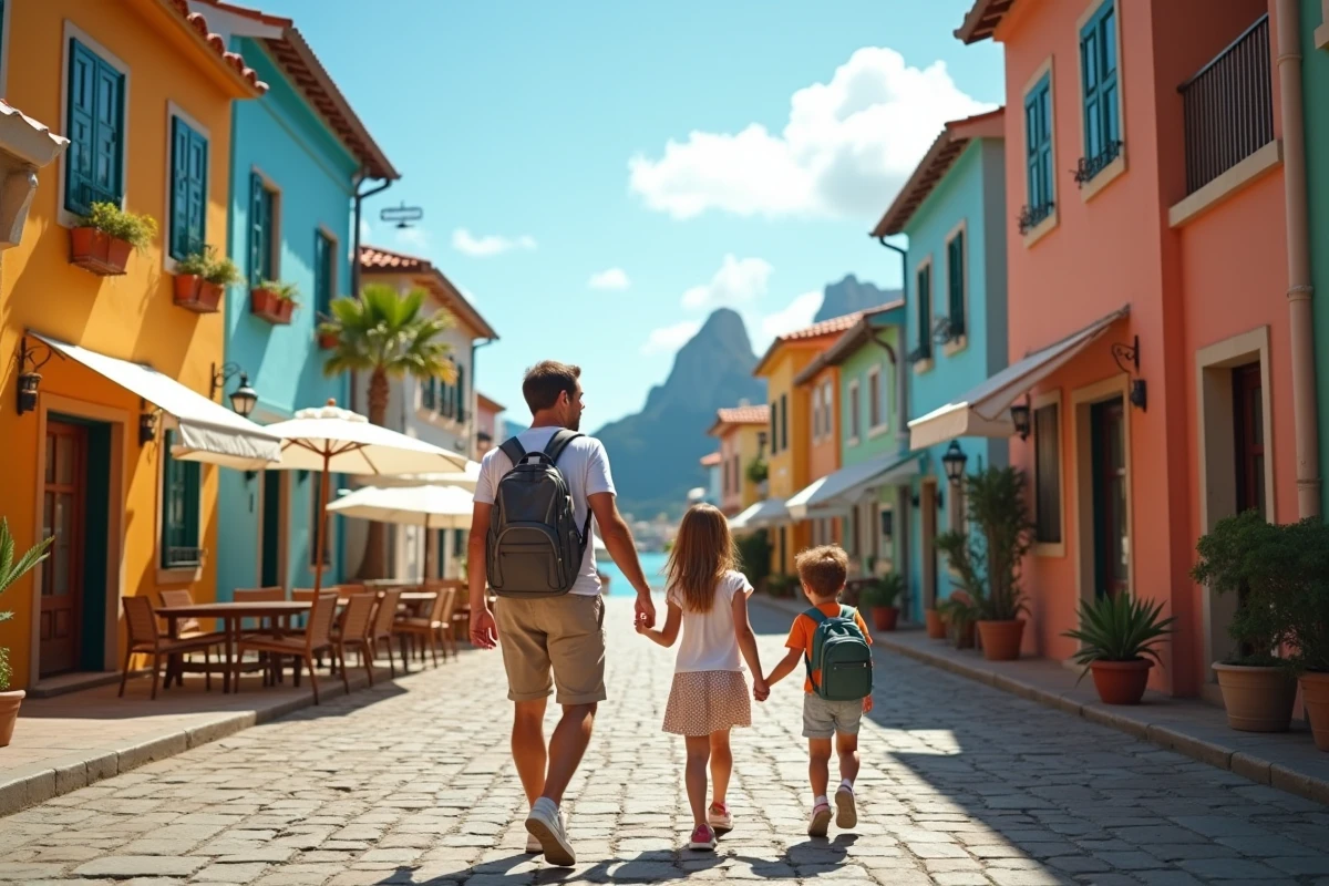 Famille visitant une destination tropicale lors d'une escale de croisière
