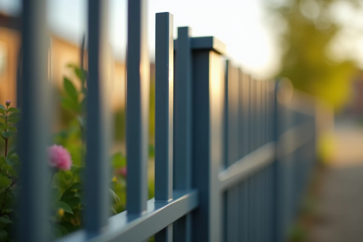 Gros plan détail panneau clôture aluminium robuste et durable finition brillante