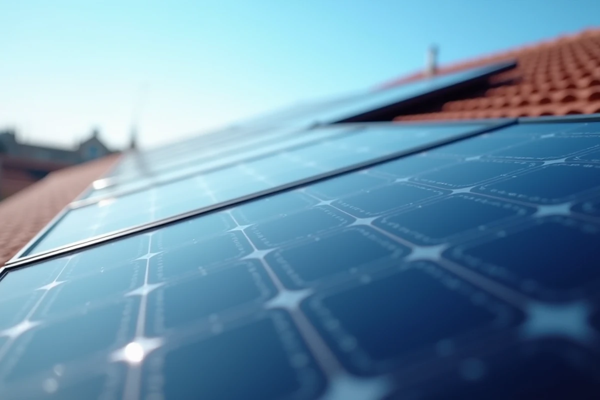 Détail des panneaux solaires avec réflexion de la lumière du soleil sur les cellules photovoltaïques