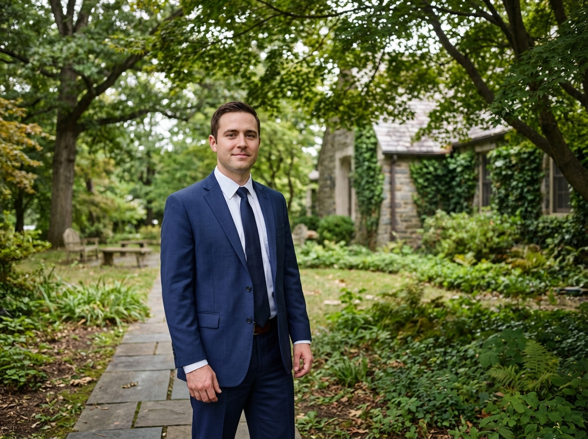 Directeur funéraire dans un jardin paisible