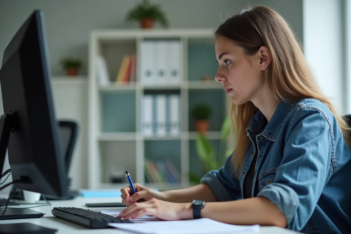 Candidat passant l'examen théorique du permis de conduire sur ordinateur au centre d'examen