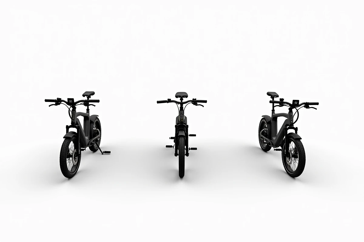 Comparaison de trois modèles de vélos électriques différents vue de dessus