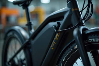 Gros plan sur la batterie lithium-ion d'un vélo électrique moderne en cours d'installation