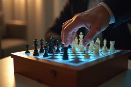 Plateau d'échecs électronique professionnel avec éclairage LED et pièces en position de jeu