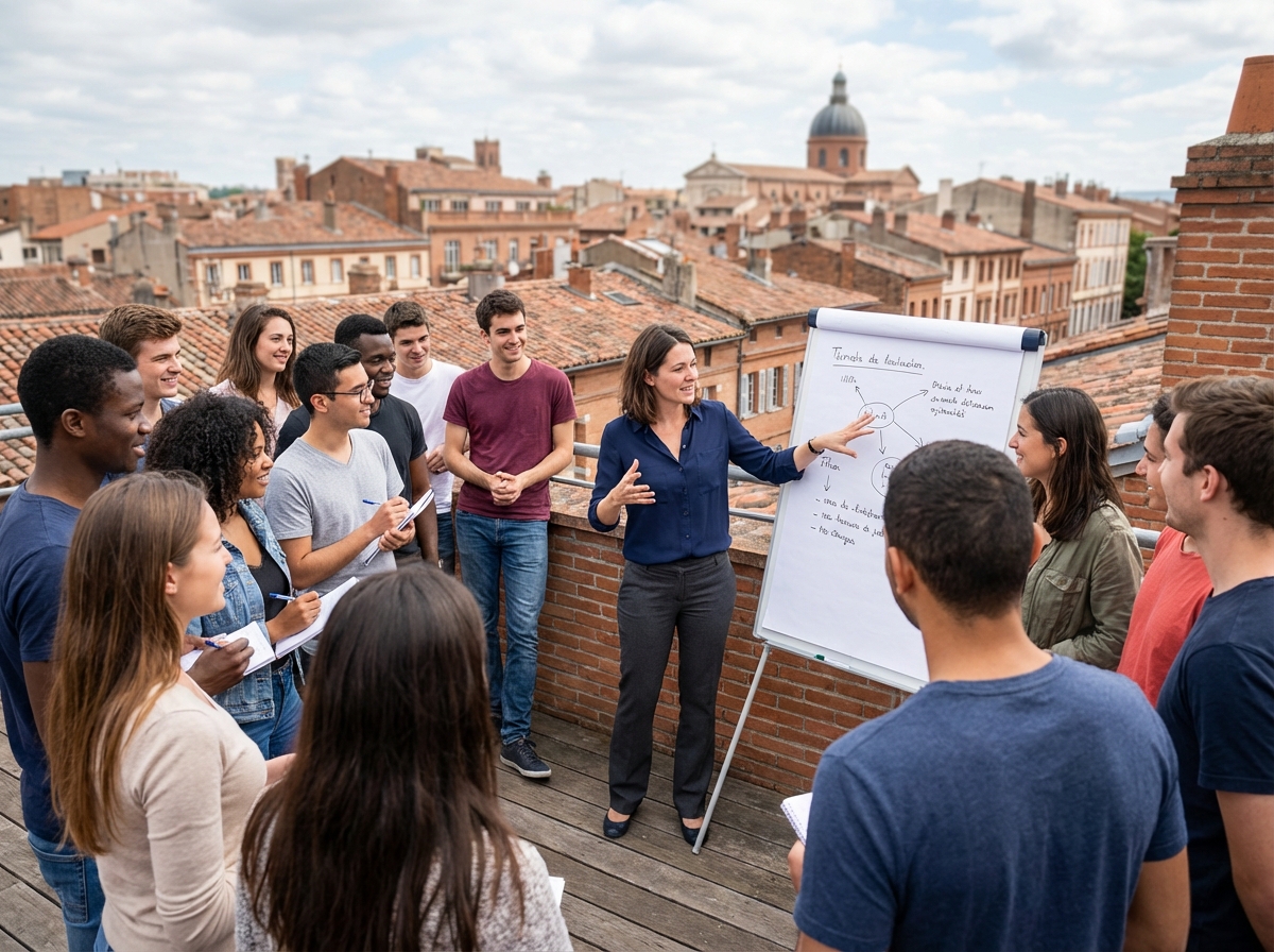Une enseignante explique à des élèves à Toulouse