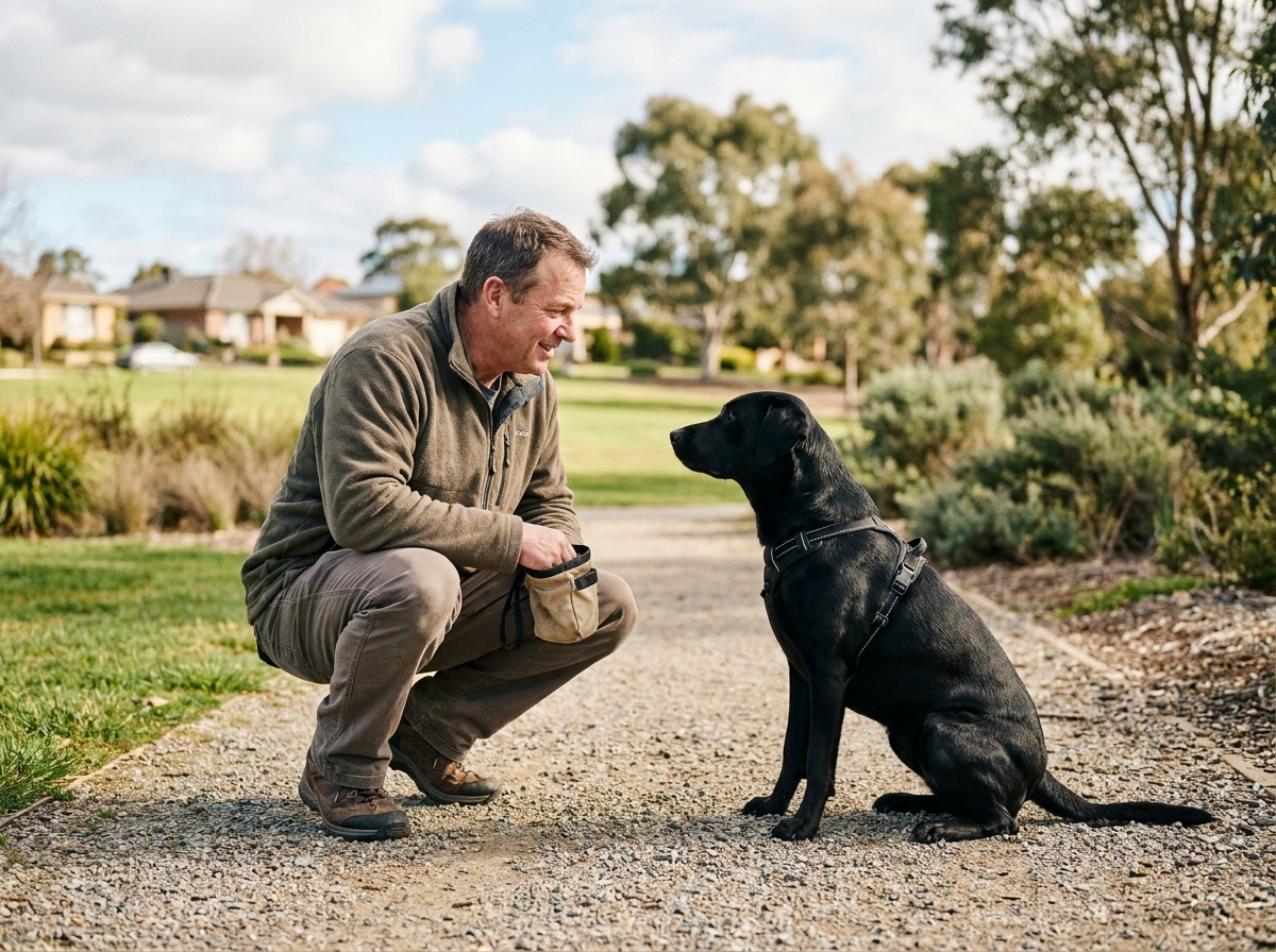 entraînement et exercice d'un chien stérilisé avec des friandises saines en parc