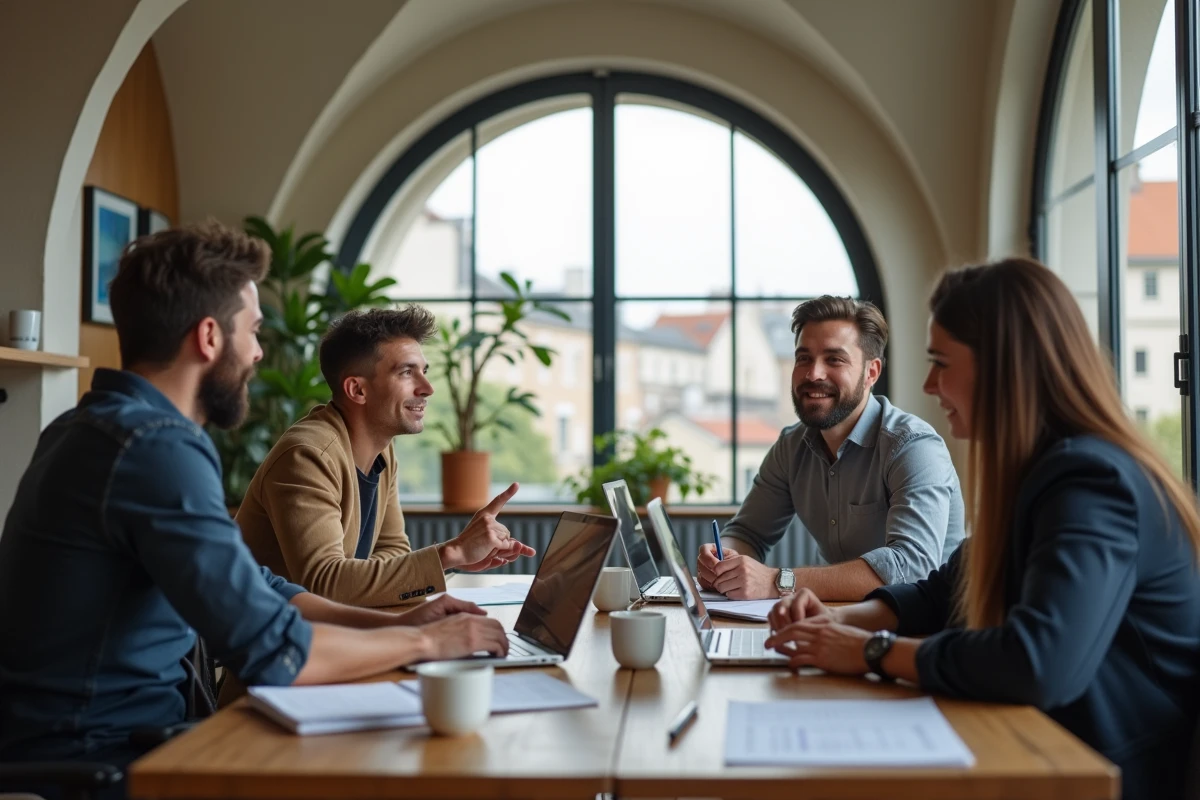 Équipe de consultants SEO à Rennes réunion stratégique collaborative