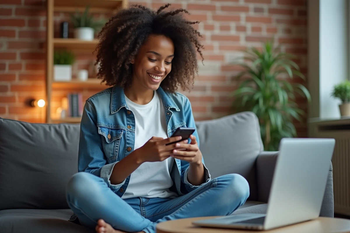 Étudiant recevant une réponse positive sur son smartphone pour une opportunité de stage trouvée en ligne