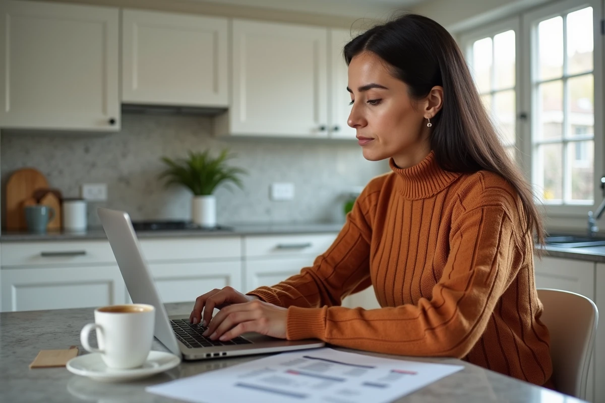 Femme comparant les tarifs et cotisations de mutuelles santé sur son ordinateur
