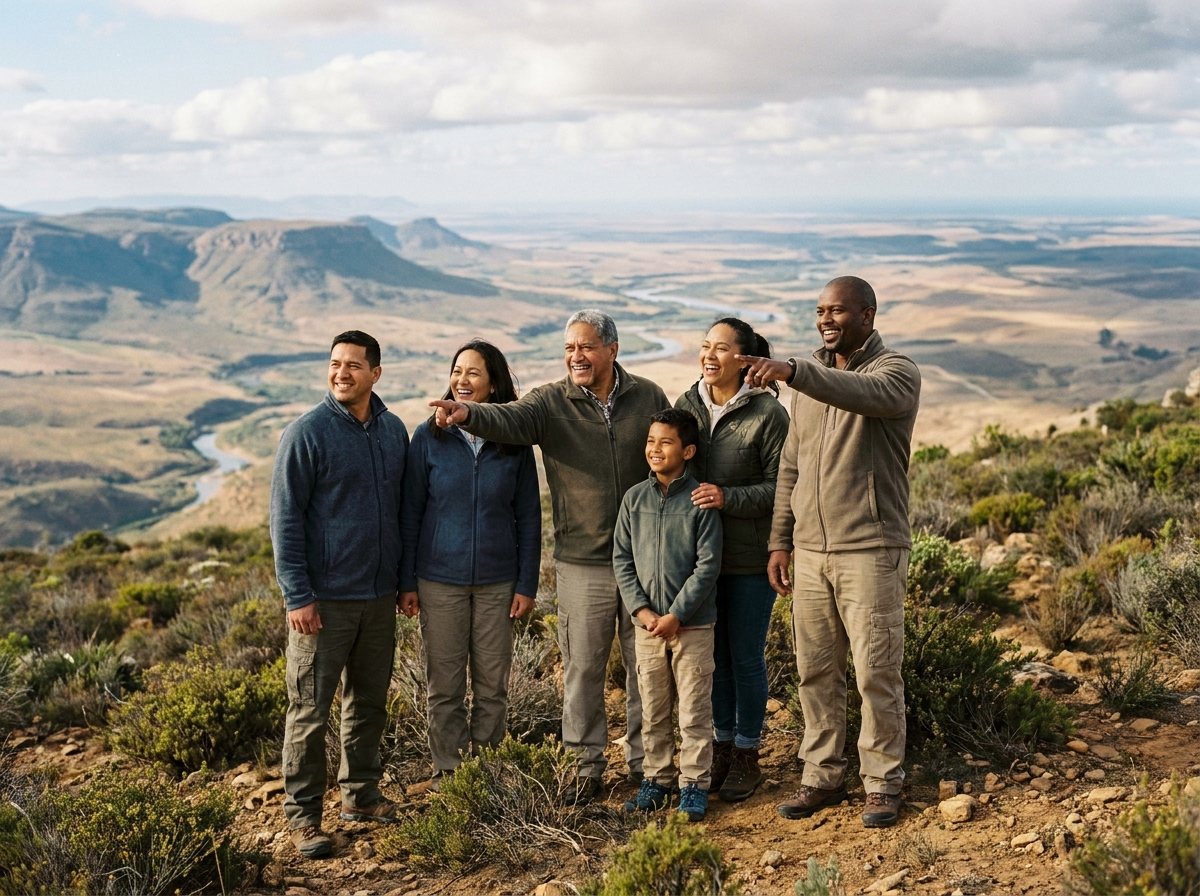famille admirant ensemble les immenses espaces naturels d'Afrique du Sud