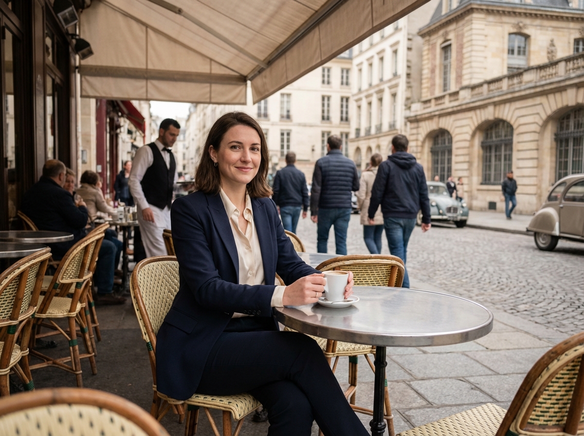 Femme confiante dans un café à Paris