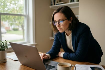 femme comparant les prix des billets d'avion sur son ordinateur portable depuis son bureau à domicile en 2026