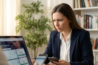 Femme comparant les prix des billets d'avion sur son ordinateur portable pour économiser sur ses vols en 2026