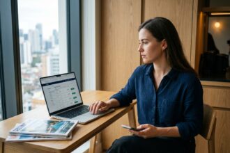 femme comparant les prix des billets d'avion sur son ordinateur pour économiser sur ses voyages 2026