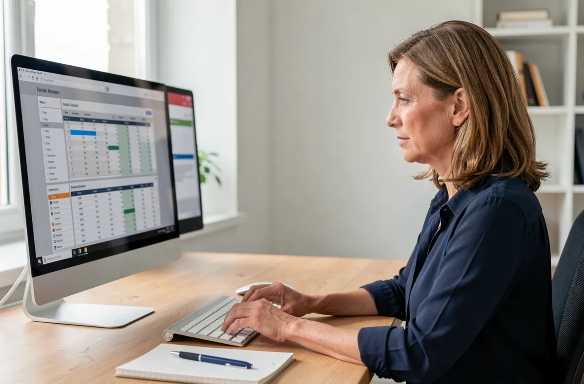 Une femme comptable utilisant un logiciel de comptabilité sur ordinateur dans un bureau d'association