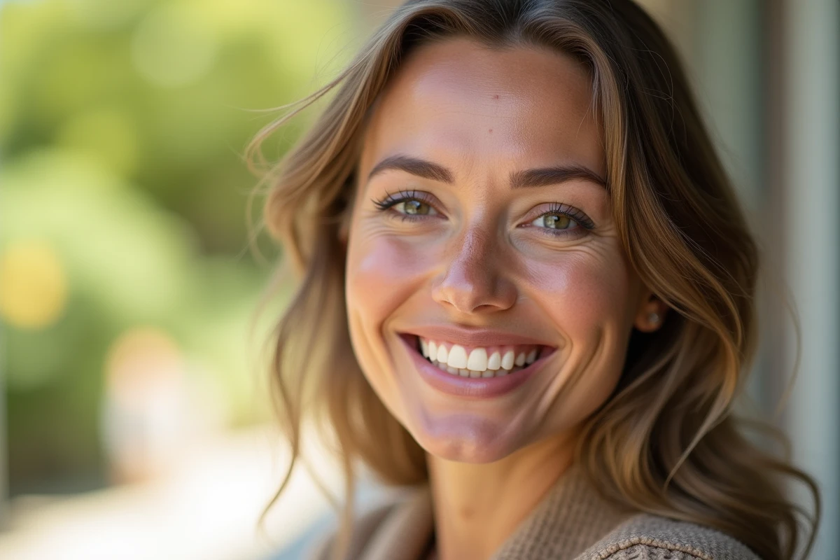 Femme souriante avec lèvres saines et sans bouton de fièvre, expression confiante et naturelle
