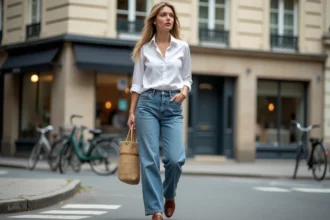 Femme élégante en mode parisien dans la rue