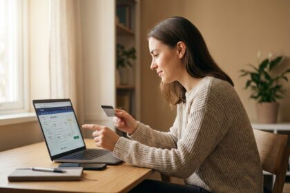 Jeune femme comparant les prix des vols sur internet pour acheter des billets d'avion moins cher