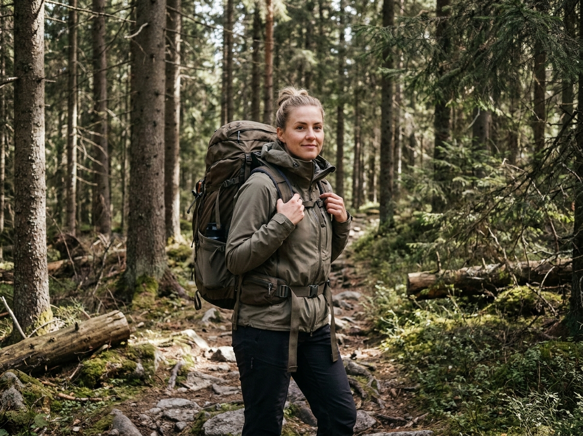 femme en randonnée portant un sac à dos de plusieurs jours avec ajustement correct des bretelles