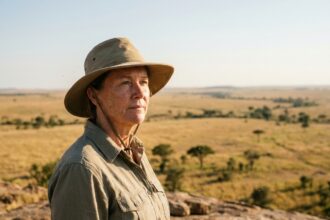 Femme voyageur en safari contemplant les vastes paysages ouverts d'Afrique du Sud