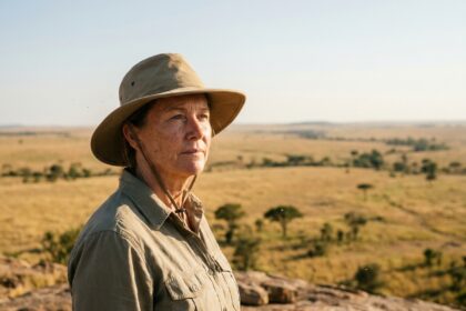 Femme voyageur en safari contemplant les vastes paysages ouverts d'Afrique du Sud