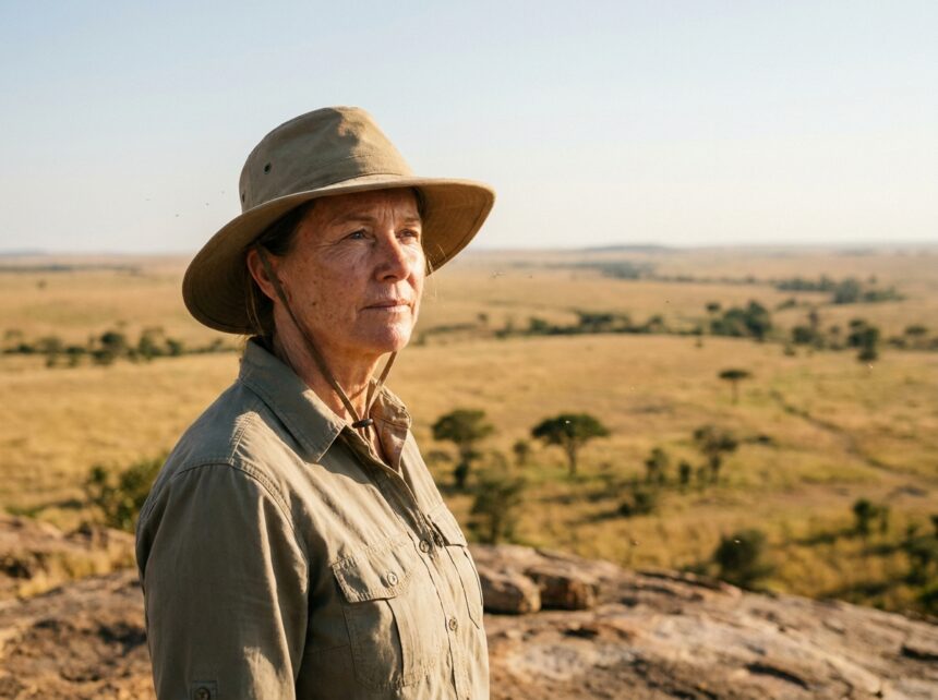 Femme voyageur en safari contemplant les vastes paysages ouverts d'Afrique du Sud
